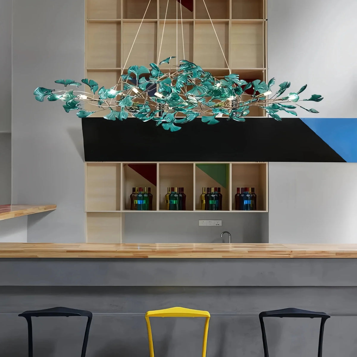 Colorful Glass Ginkgo Leaf Chandelier - Size A: 31.5″ LSapphirecasivra