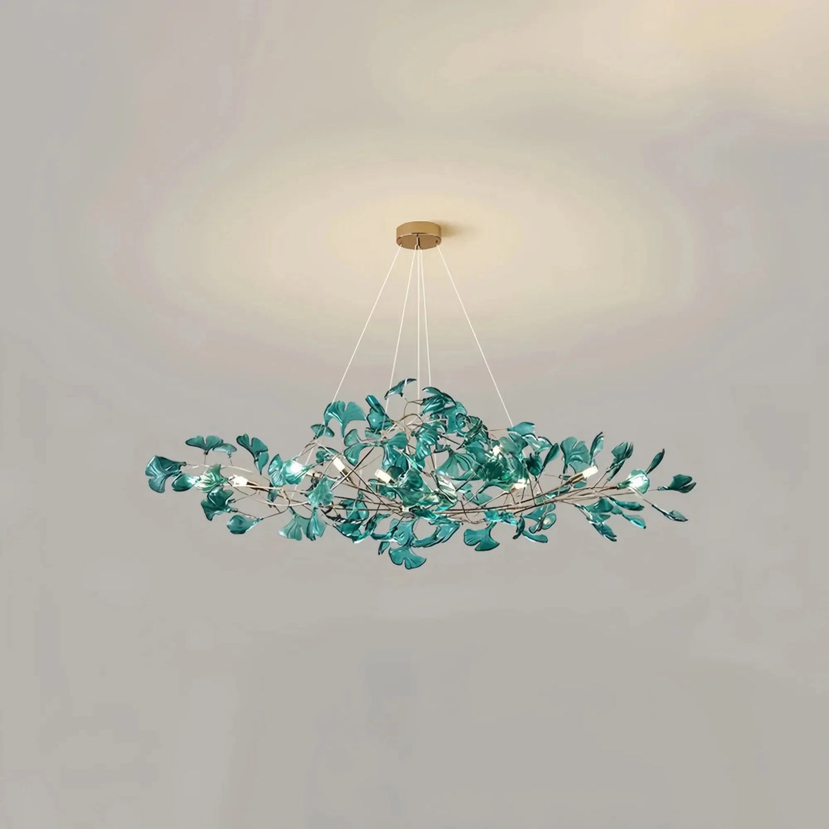 Colorful Glass Ginkgo Leaf Chandelier - Size A: 31.5″ LSapphirecasivra