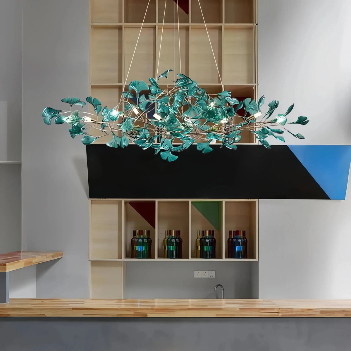 Colorful Glass Ginkgo Leaf Chandelier - Size A: 31.5″ LSapphirecasivra