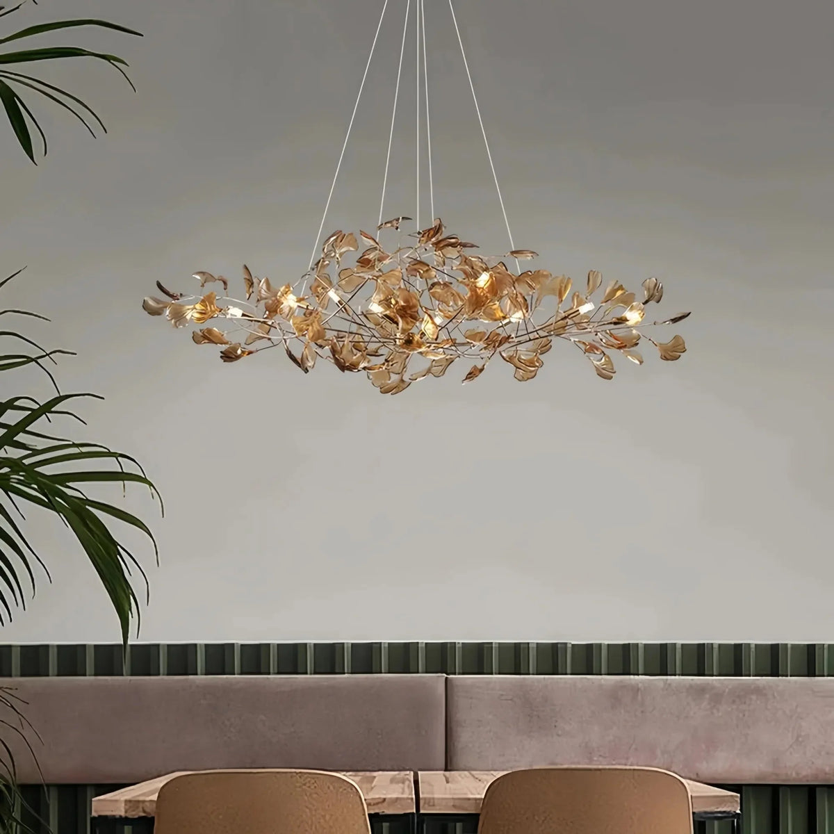 Colorful Glass Ginkgo Leaf Chandelier - Size A: 31.5″ LSapphirecasivra