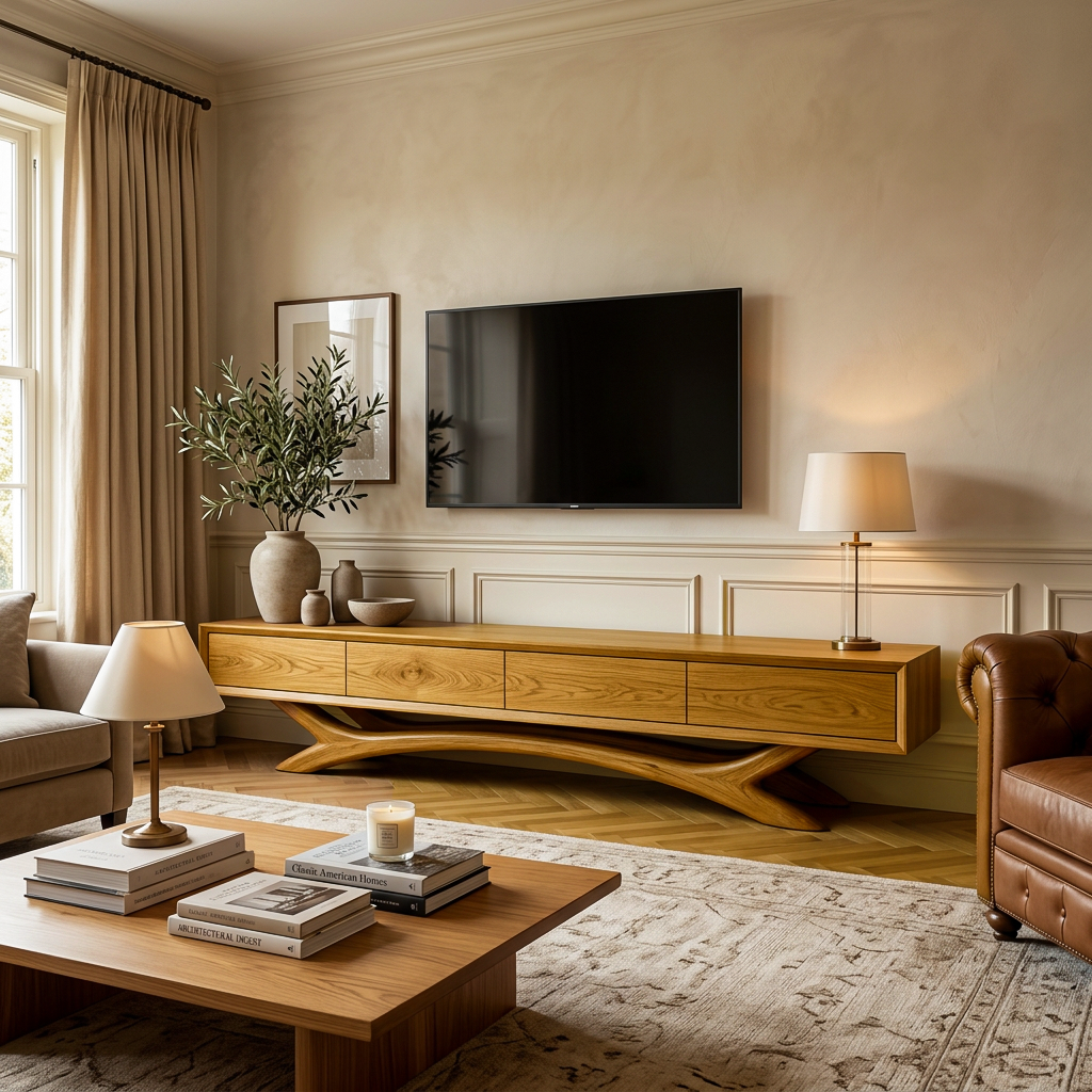 Modern TV Cabinet Curved Based Design For Living Room Furniture