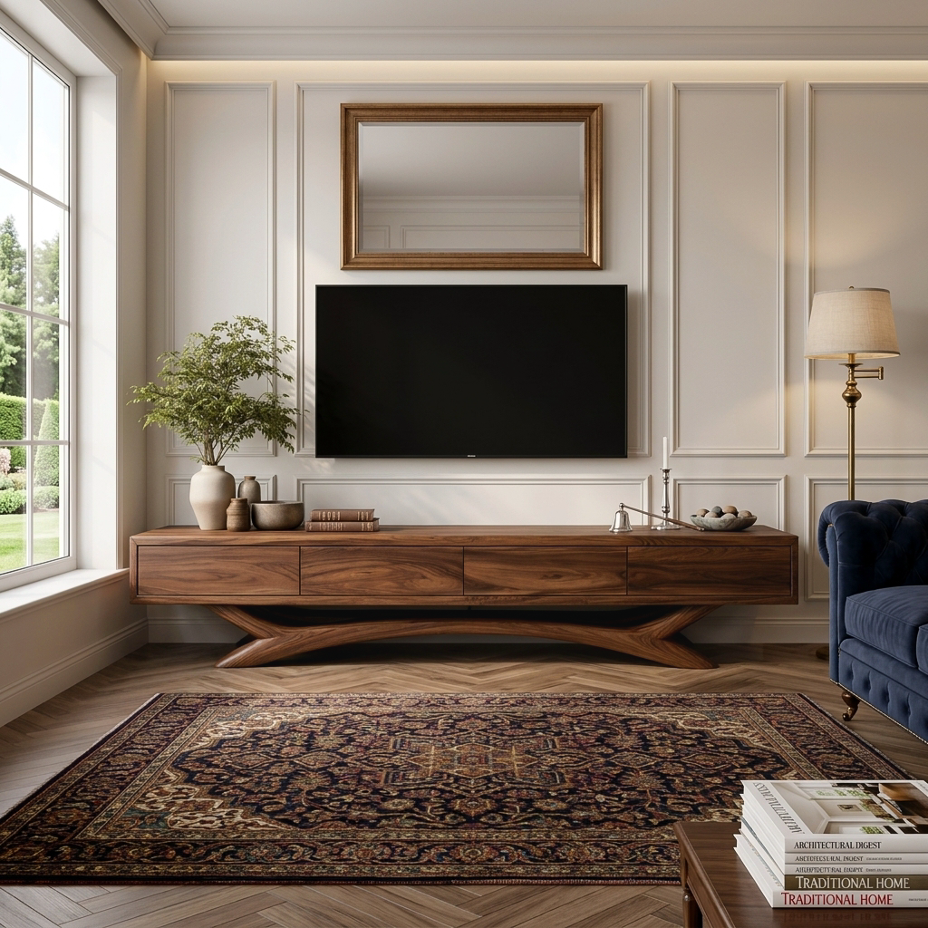 Modern TV Cabinet Curved Based Design For Living Room Furniture