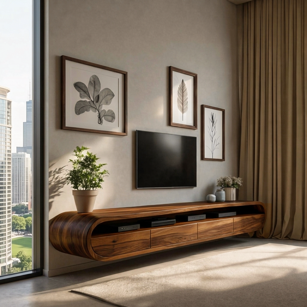 Modern Floating TV Console With Rounded Design For Living Room