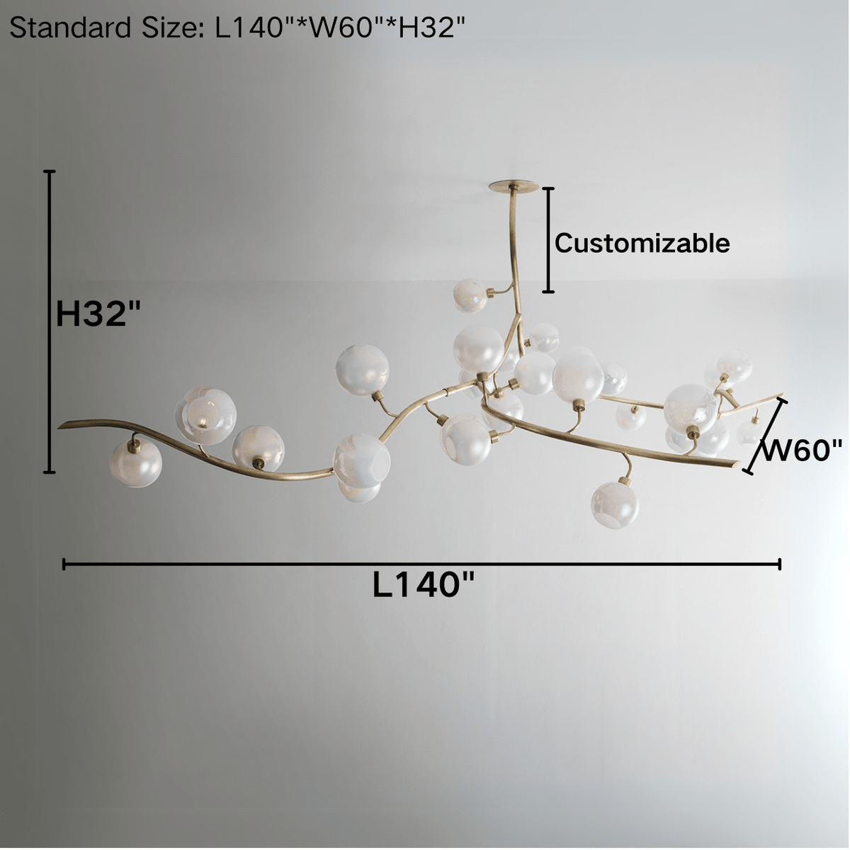 Contemporary Hand - blown Glass Globes Branch Chandelier for Dining Room Living Room and Kitchen Island - L140"*W60"*H32"Warm Lightcasivra