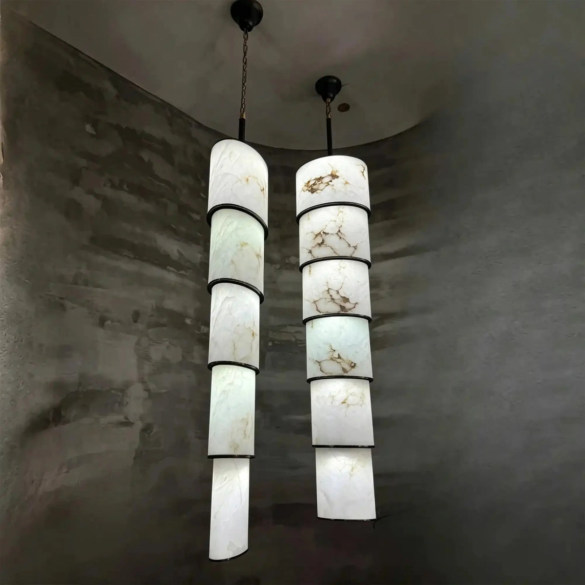Contemporary Layered Oval Alabaster Column Pendant - 5 Layers/D13"*H55.91"(D33cm*H142cm)Warm Light 3000Kcasivra