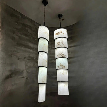 Contemporary Layered Oval Alabaster Column Pendant - 5 Layers/D13"*H55.91"(D33cm*H142cm)Warm Light 3000Kcasivra