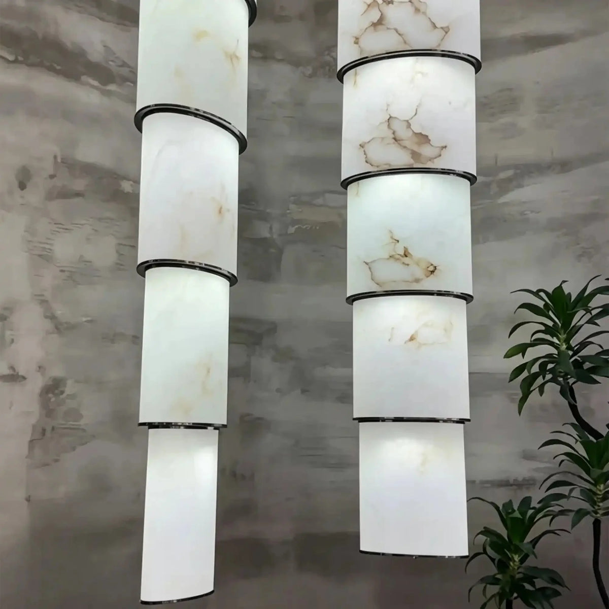 Contemporary Layered Oval Alabaster Column Pendant - 5 Layers/D13"*H55.91"(D33cm*H142cm)Warm Light 3000Kcasivra