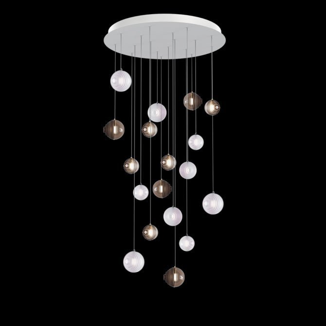 Cosmic Sphere Cascade Glass Chandelier - 26 - lights ∅ 39.4″ x H 78.7″Smoke grey & Clearcasivra