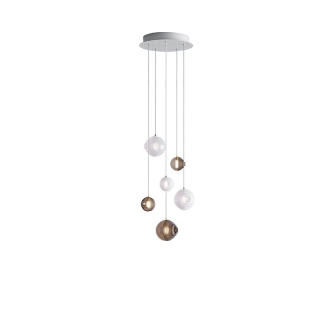 Cosmic Sphere Cascade Glass Chandelier - 6 - lights ∅ 15.7″ x H 59.1″Smoke grey & Clearcasivra