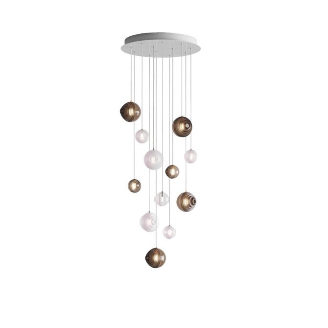 Cosmic Sphere Cascade Glass Chandelier - 12 - lights ∅ 23.6″ x H 59.1″Smoke grey & Clearcasivra