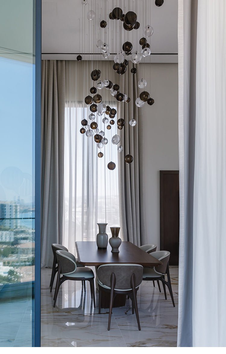 Cosmic Sphere Cascade Glass Chandelier - 3 - lights ∅ 11.8″ x H 59.1″Clearcasivra