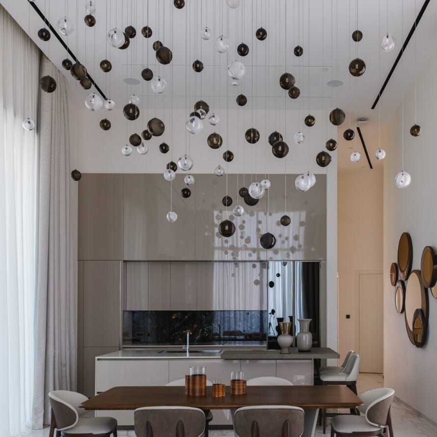 Cosmic Sphere Cascade Glass Chandelier - 3 - lights ∅ 11.8″ x H 59.1″Clearcasivra