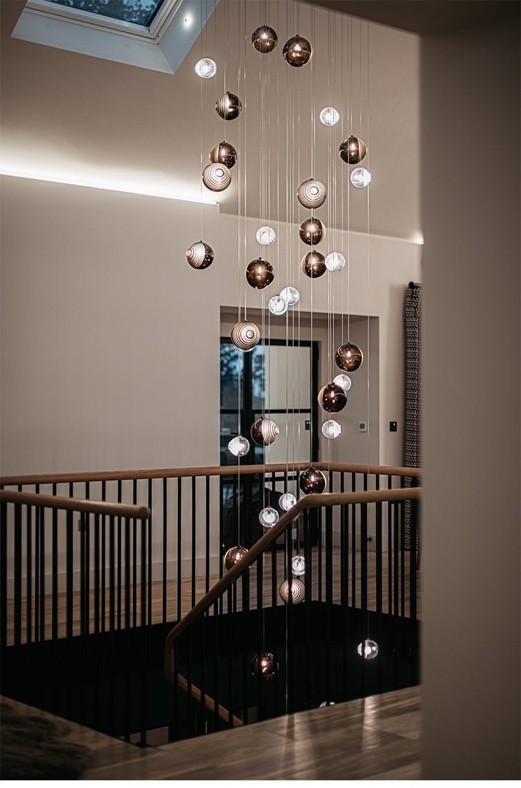 Cosmic Sphere Cascade Glass Chandelier - 3 - lights ∅ 11.8″ x H 59.1″Clearcasivra