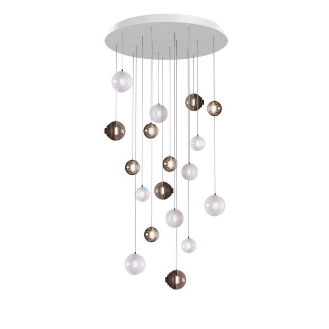 Cosmic Sphere Cascade Glass Chandelier - 18 - lights ∅ 31.5″ x H 78.7″Smoke grey & Clearcasivra