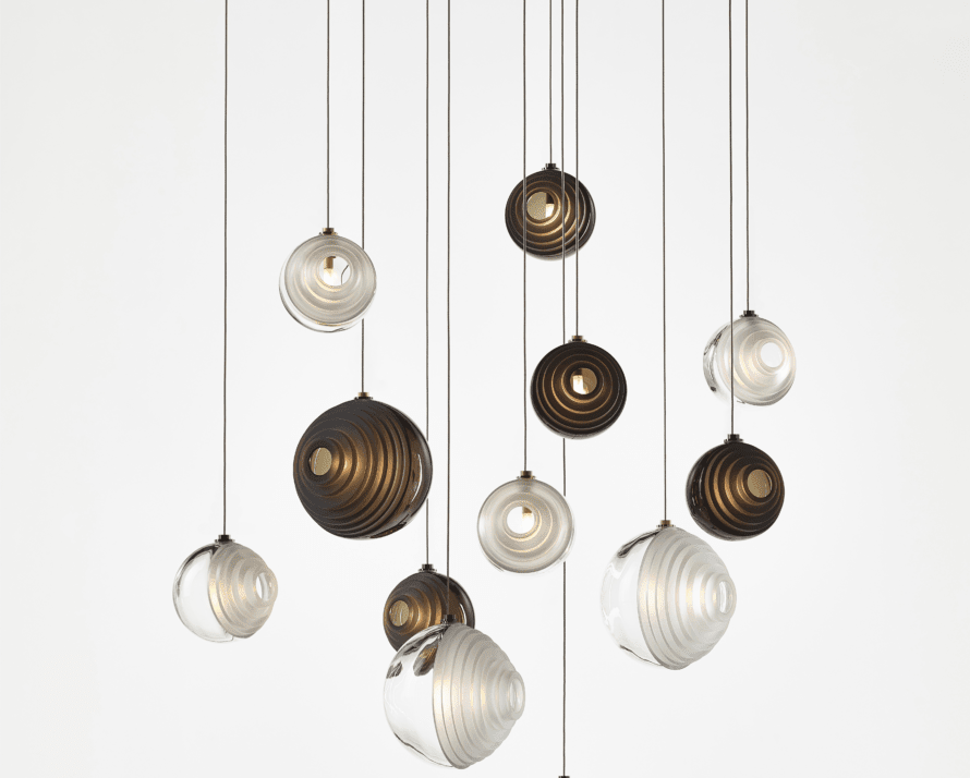 Cosmic Sphere Cascade Glass Chandelier - 3 - lights ∅ 11.8″ x H 59.1″Clearcasivra