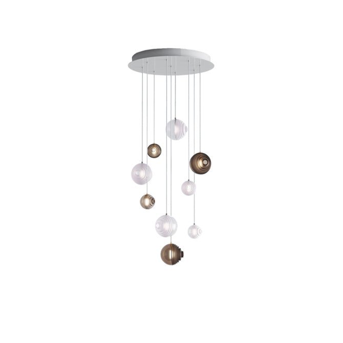 Cosmic Sphere Cascade Glass Chandelier - 9 - lights ∅ 19.7″ x H 59.1″Smoke grey & Clearcasivra