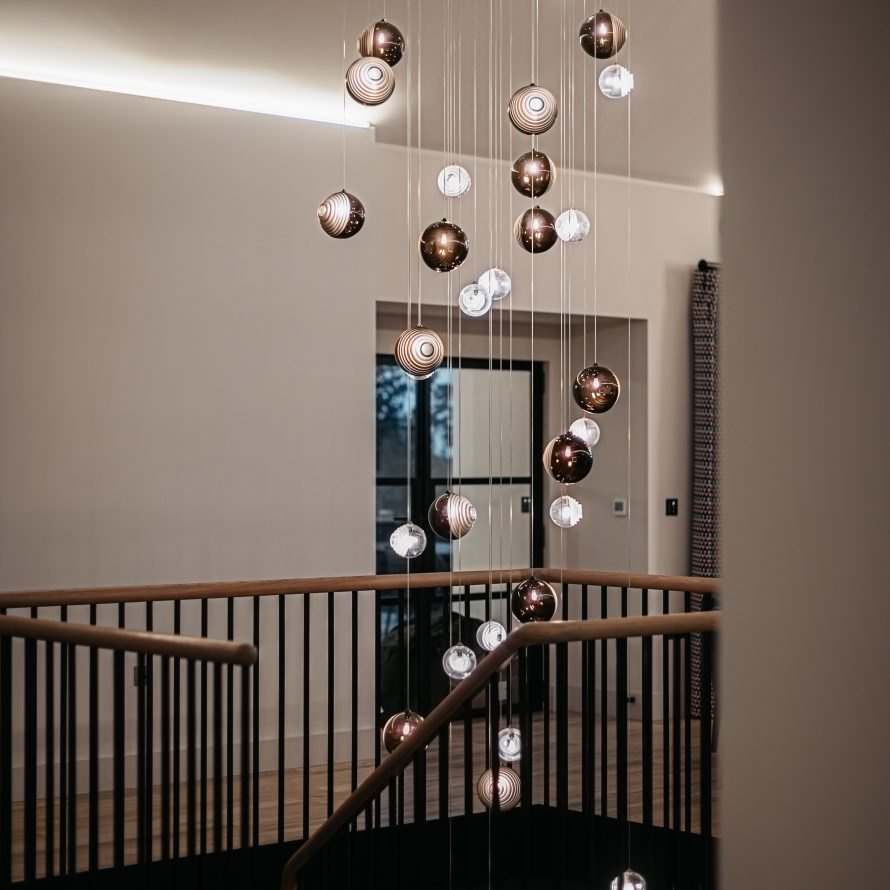 Cosmic Sphere Cascade Glass Chandelier - 3 - lights ∅ 11.8″ x H 59.1″Clearcasivra