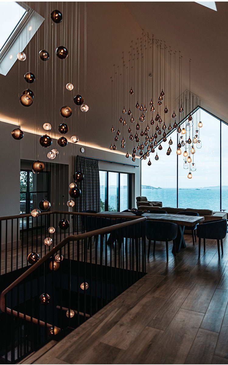 Cosmic Sphere Cascade Glass Chandelier - 3 - lights ∅ 11.8″ x H 59.1″Clearcasivra
