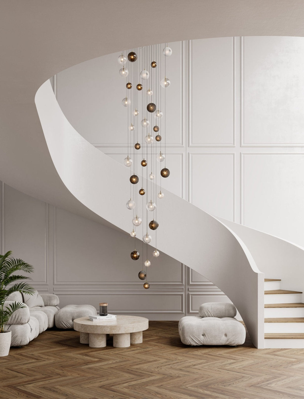 Cosmic Sphere Cascade Glass Chandelier - 3 - lights ∅ 11.8″ x H 59.1″Clearcasivra