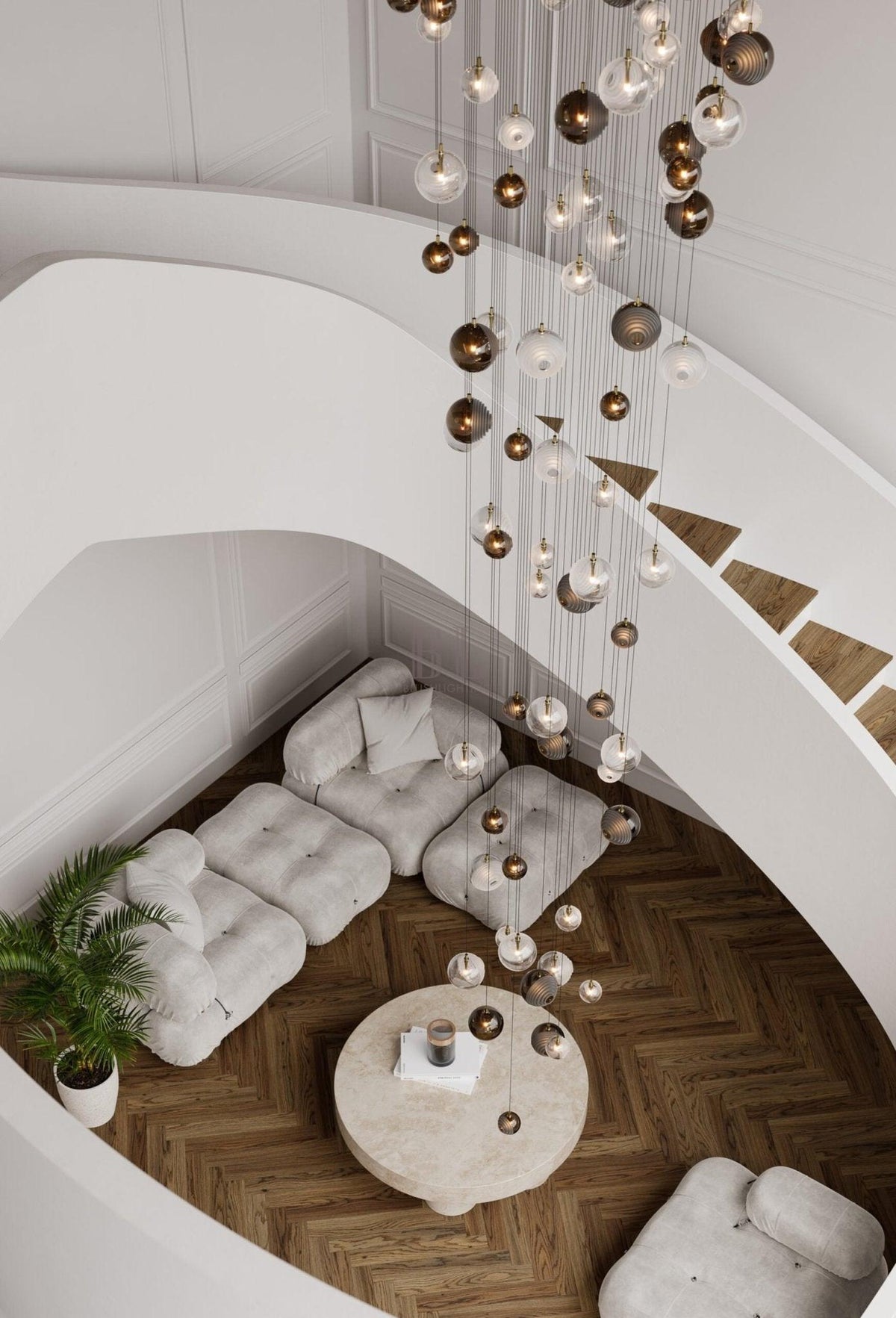 Cosmic Sphere Cascade Glass Chandelier - 3 - lights ∅ 11.8″ x H 59.1″Clearcasivra