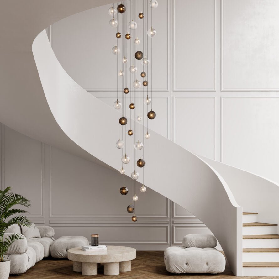 Cosmic Sphere Cascade Glass Chandelier - 3 - lights ∅ 11.8″ x H 59.1″Clearcasivra