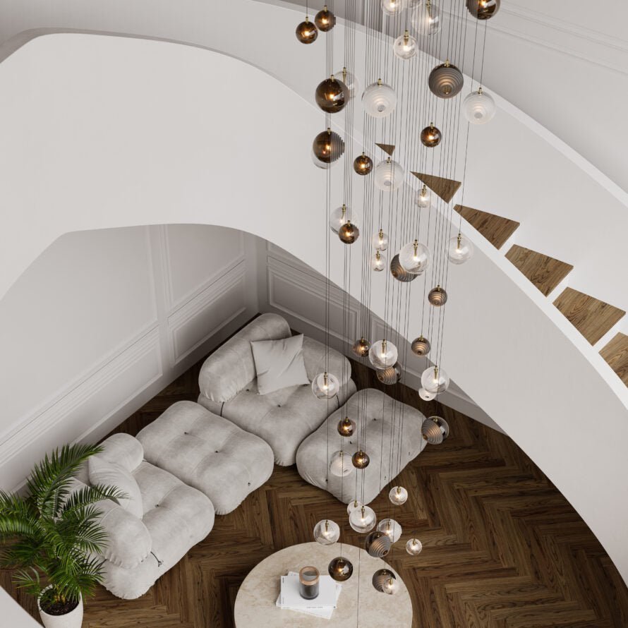 Cosmic Sphere Cascade Glass Chandelier - 3 - lights ∅ 11.8″ x H 59.1″Clearcasivra