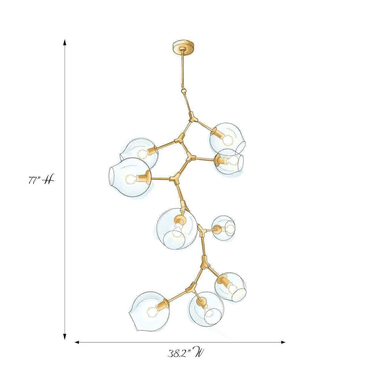 Covington Drop Globe Branching Bubble Chandelier 38'' - Smoke GlassBrasscasivra
