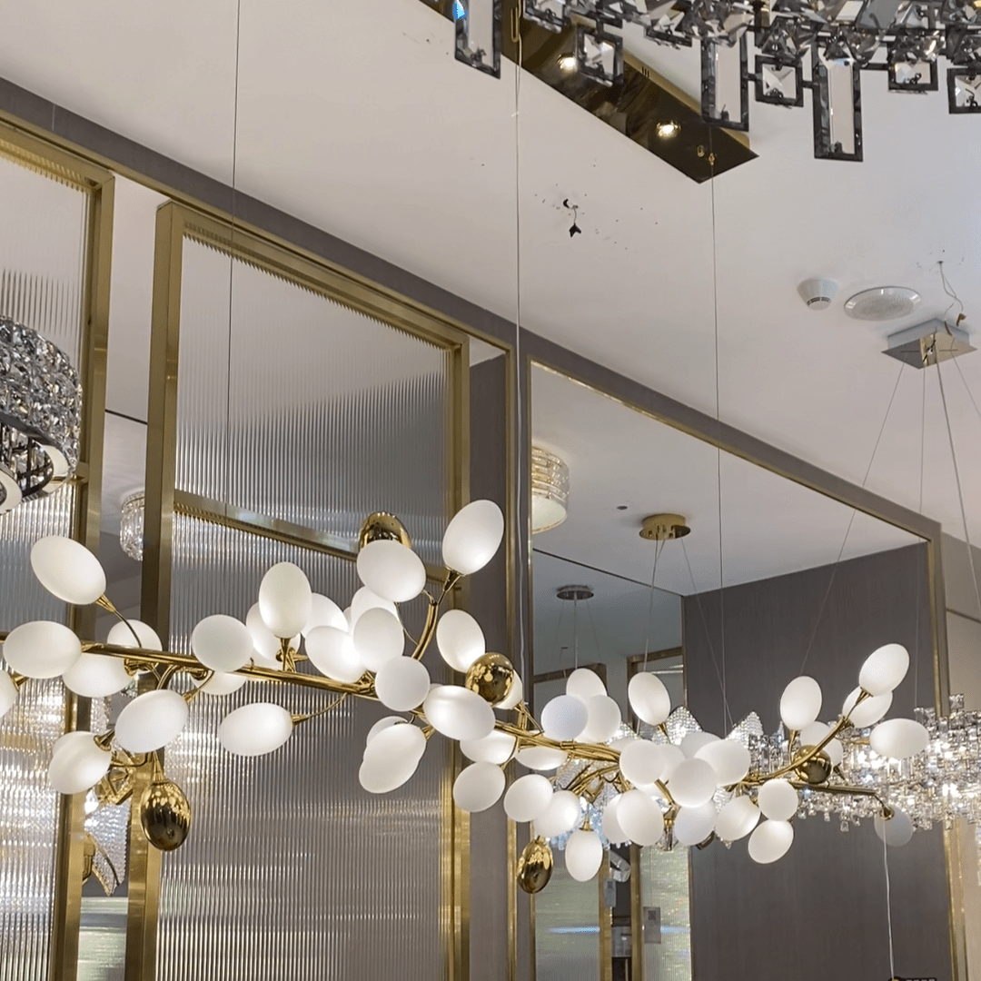 Creative Art Grape Chandelier Pure White Nordic Ring and Linear Design for Living Room or Dining Room