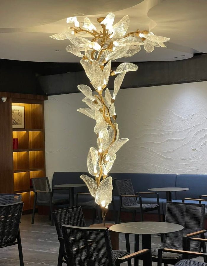 Creative Bionic Resin Leaves Chandelier for Living Room/Dining Room/Staircase - Flush Mount/D39.4"*H86.6"Warm Lightcasivra