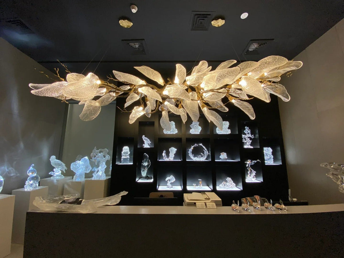 Creative Bionic Resin Leaves Chandelier for Living Room/Dining Room/Staircase - Linear/L47.2"*H19.7"Warm Lightcasivra