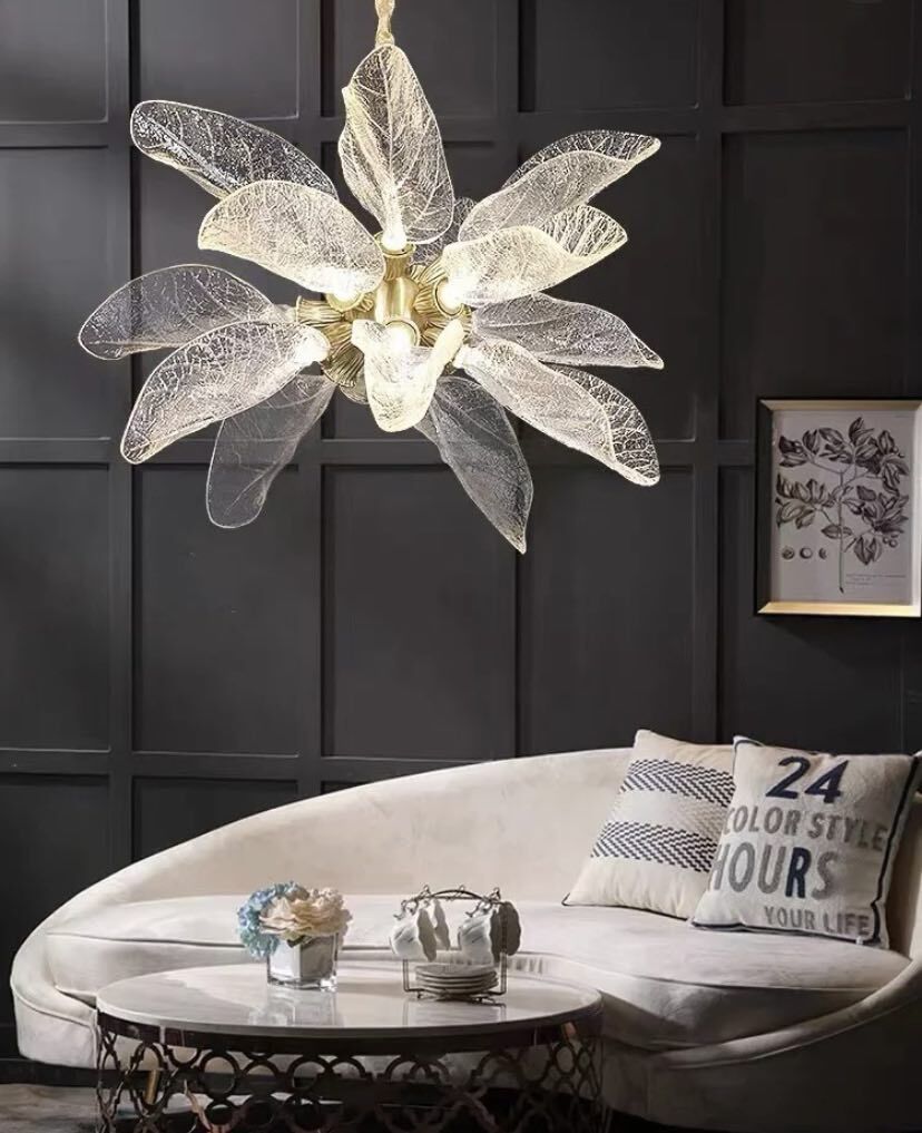 Creative Bionic Resin Leaves Chandelier for Living Room/Dining Room/Staircase - Round/D39.4"*H23.6"Warm Lightcasivra