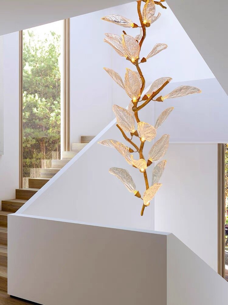 Creative Bionic Resin Leaves Chandelier for Living Room/Dining Room/Staircase - Wall Lamp/W27.5"*H59.1"Warm Lightcasivra