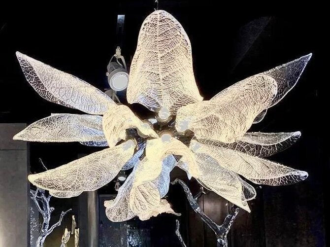Creative Bionic Resin Leaves Chandelier for Living Room/Dining Room/Staircase - Wall Lamp/W27.5"*H59.1"Warm Lightcasivra