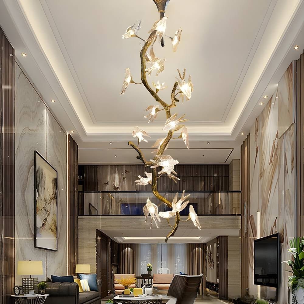 Crissy Branch Brass Bird Branch Staircase Chandelier - H78.74" (200cm)CopperCool white 6000Kcasivra