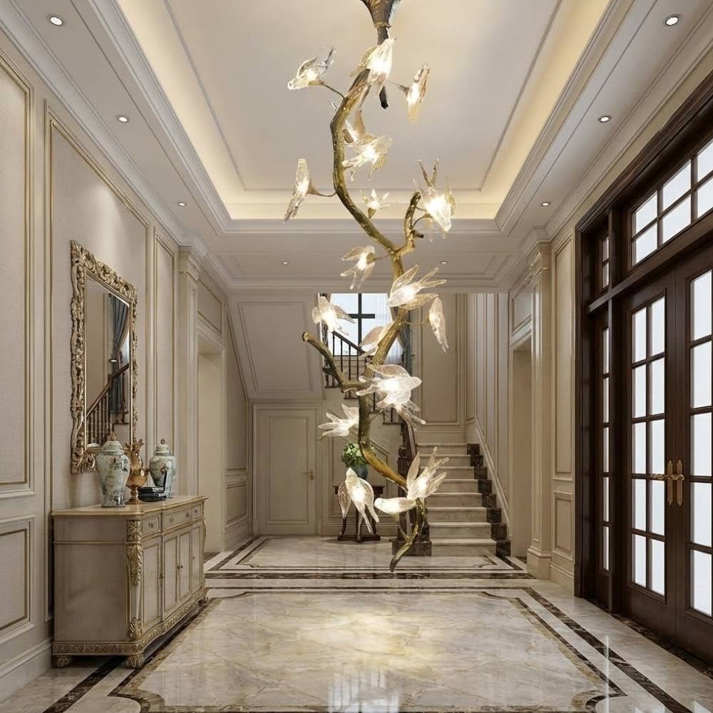 Crissy Branch Brass Bird Branch Staircase Chandelier - H78.74" (200cm)CopperCool white 6000Kcasivra