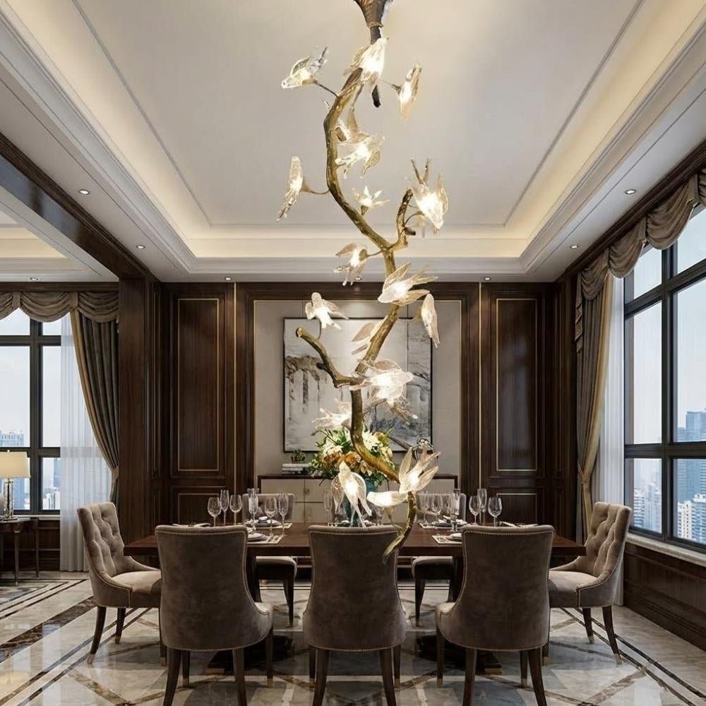 Crissy Branch Brass Bird Branch Staircase Chandelier - H78.74" (200cm)CopperCool white 6000Kcasivra