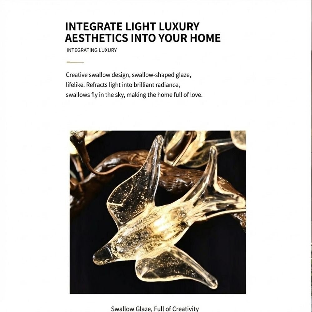 Crissy Branch Brass Bird Branch Staircase Chandelier - H78.74" (200cm)CopperCool white 6000Kcasivra