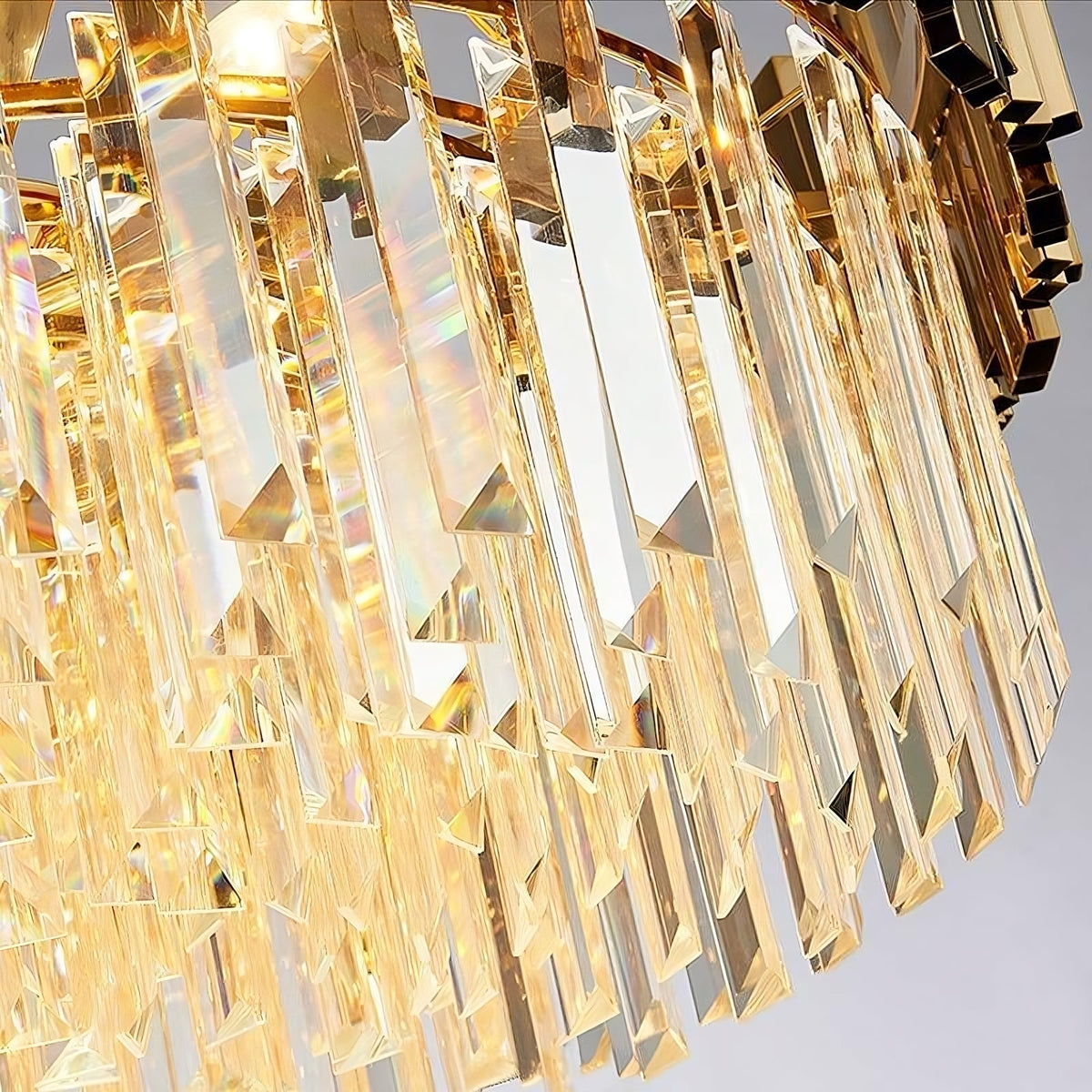 Detail of crystal tiers on the Gio chandelier