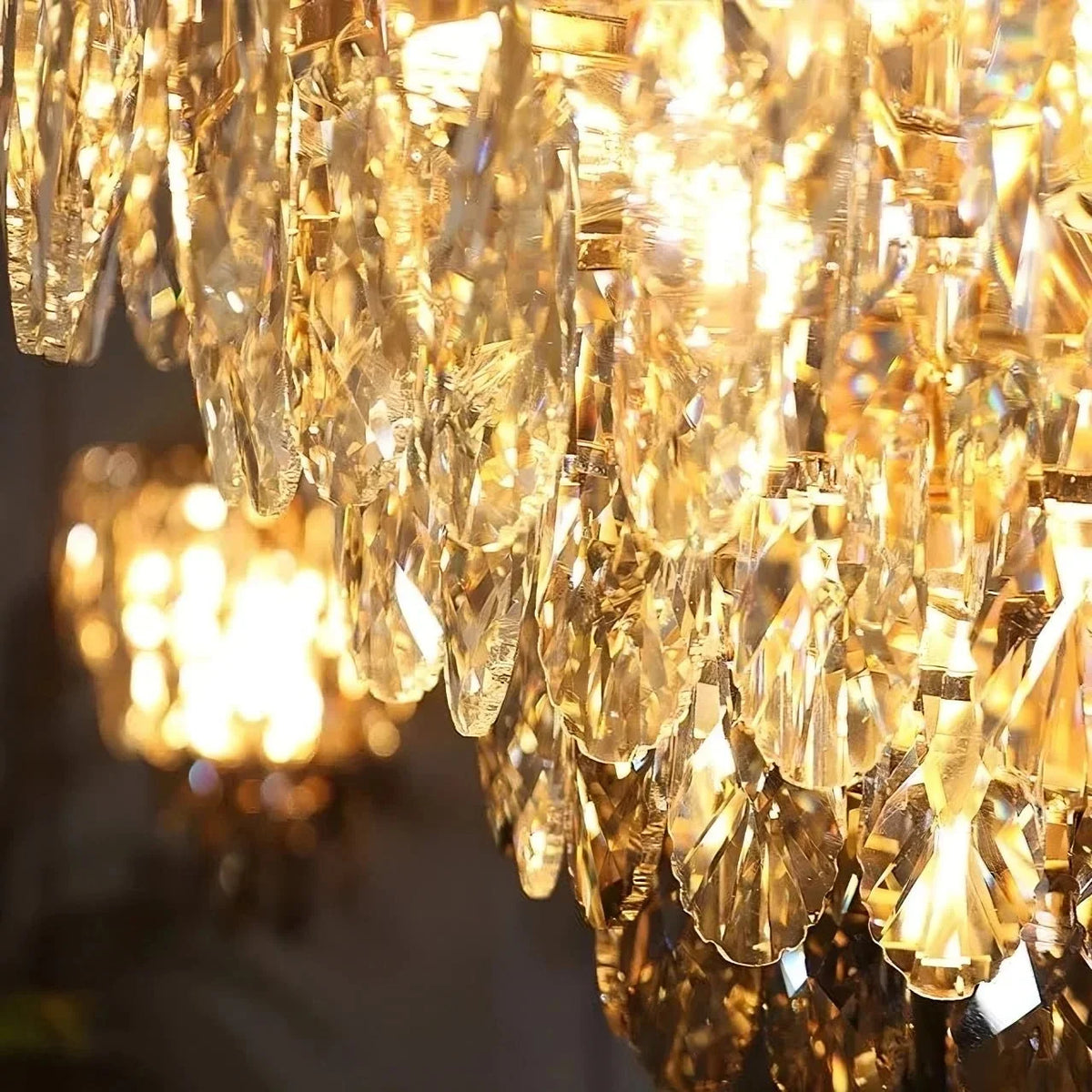 Langford crystal dining chandelier illuminated