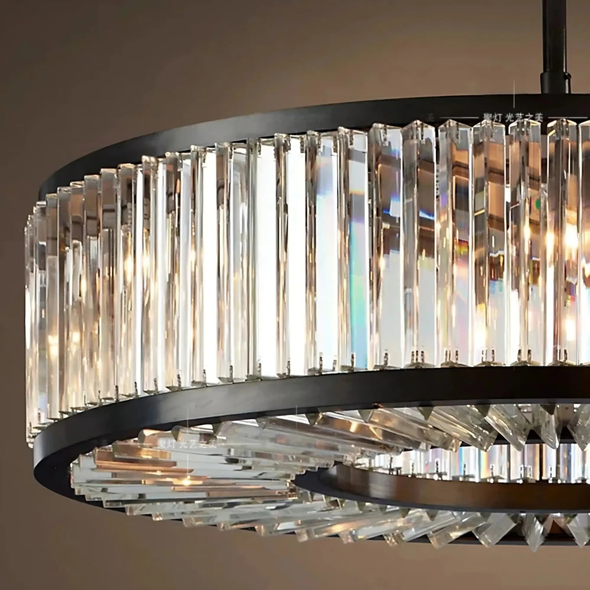 Detail of crystal on the Gio modern chandelier