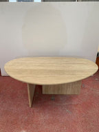 Luxury Beige Travertine Organic Egg Shape Coffee Table | Sculptural Natural Stone Center Table