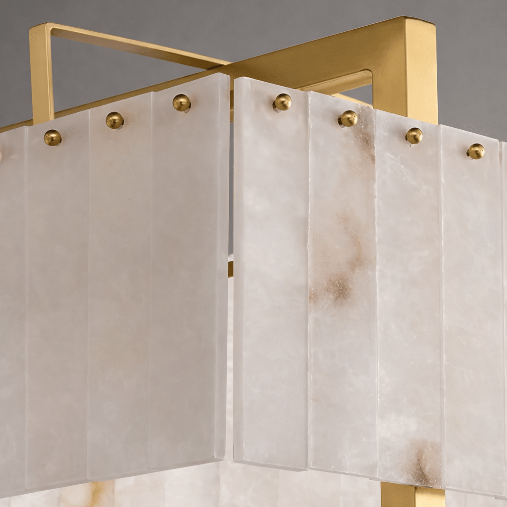 Valente marble chandelier warm glow detail