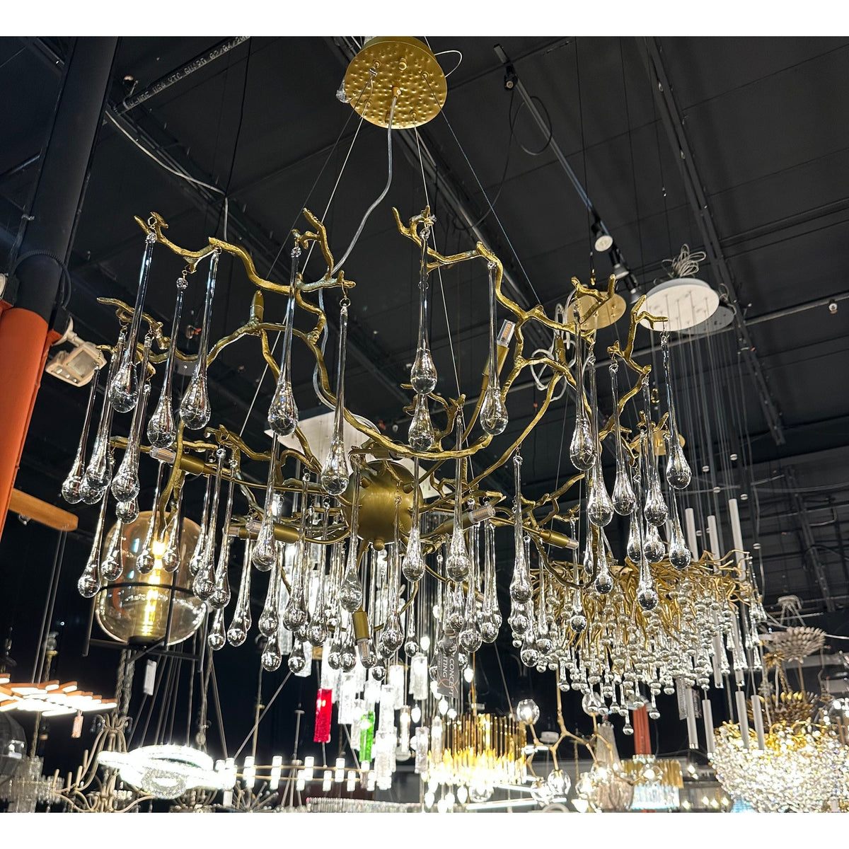 Dawn Teardrop Branch Brass Round Chandelier - 26" diameterClear Glasscasivra