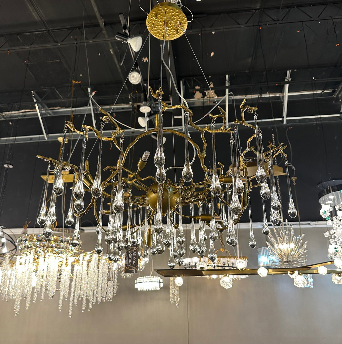 Dawn Teardrop Branch Brass Round Chandelier - 26" diameterClear Glasscasivra