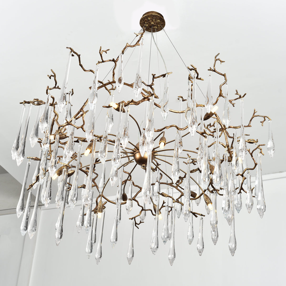 Dawn Teardrop Branch Brass Round Chandelier - 26" diameterClear Glasscasivra