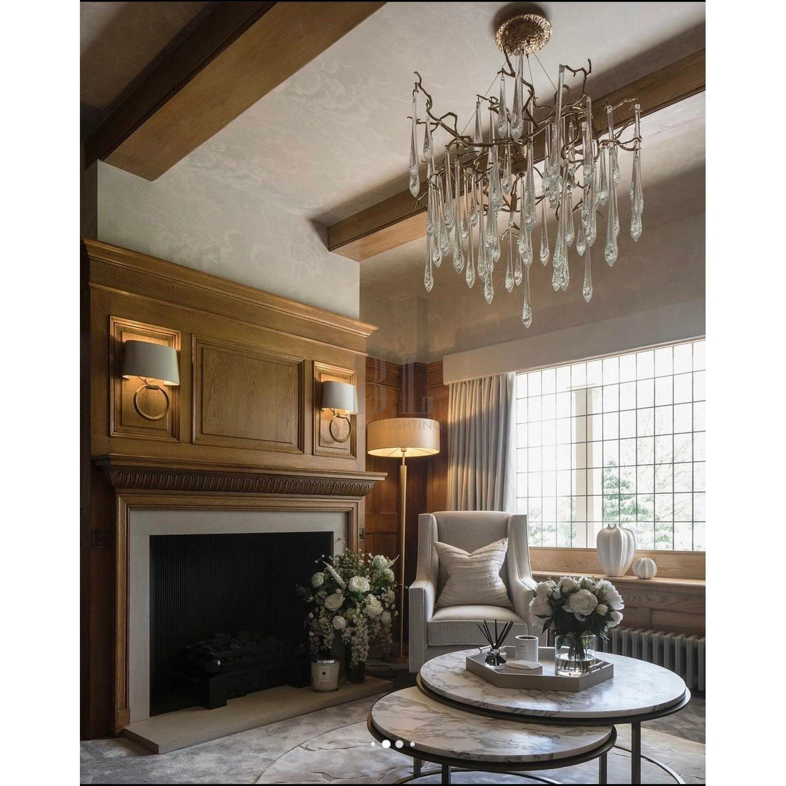 Dawn Teardrop Branch Brass Round Chandelier - 26" diameterClear Glasscasivra