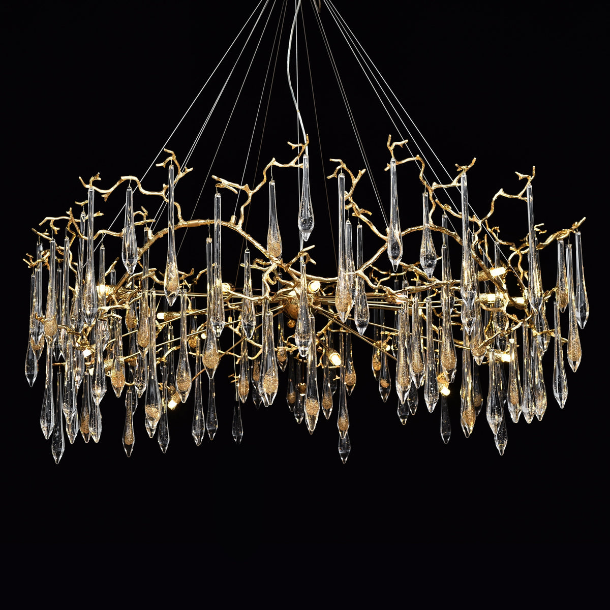 Dawn Teardrop Branch Brass Round Chandelier - 26" diameterClear Glasscasivra
