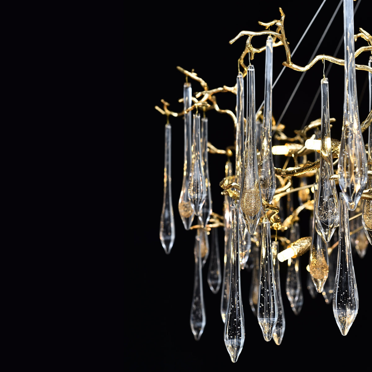 Dawn Teardrop Branch Brass Round Chandelier - 26" diameterClear Glasscasivra