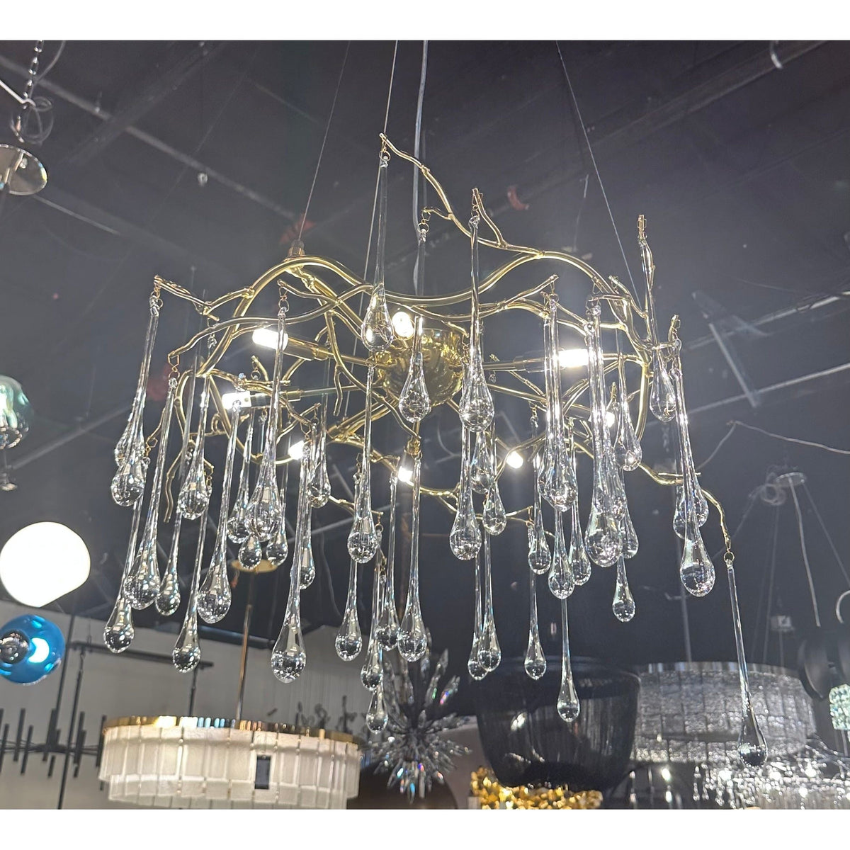 Dawn Teardrop Branch Brass Round Chandelier - 26" diameterClear Glasscasivra