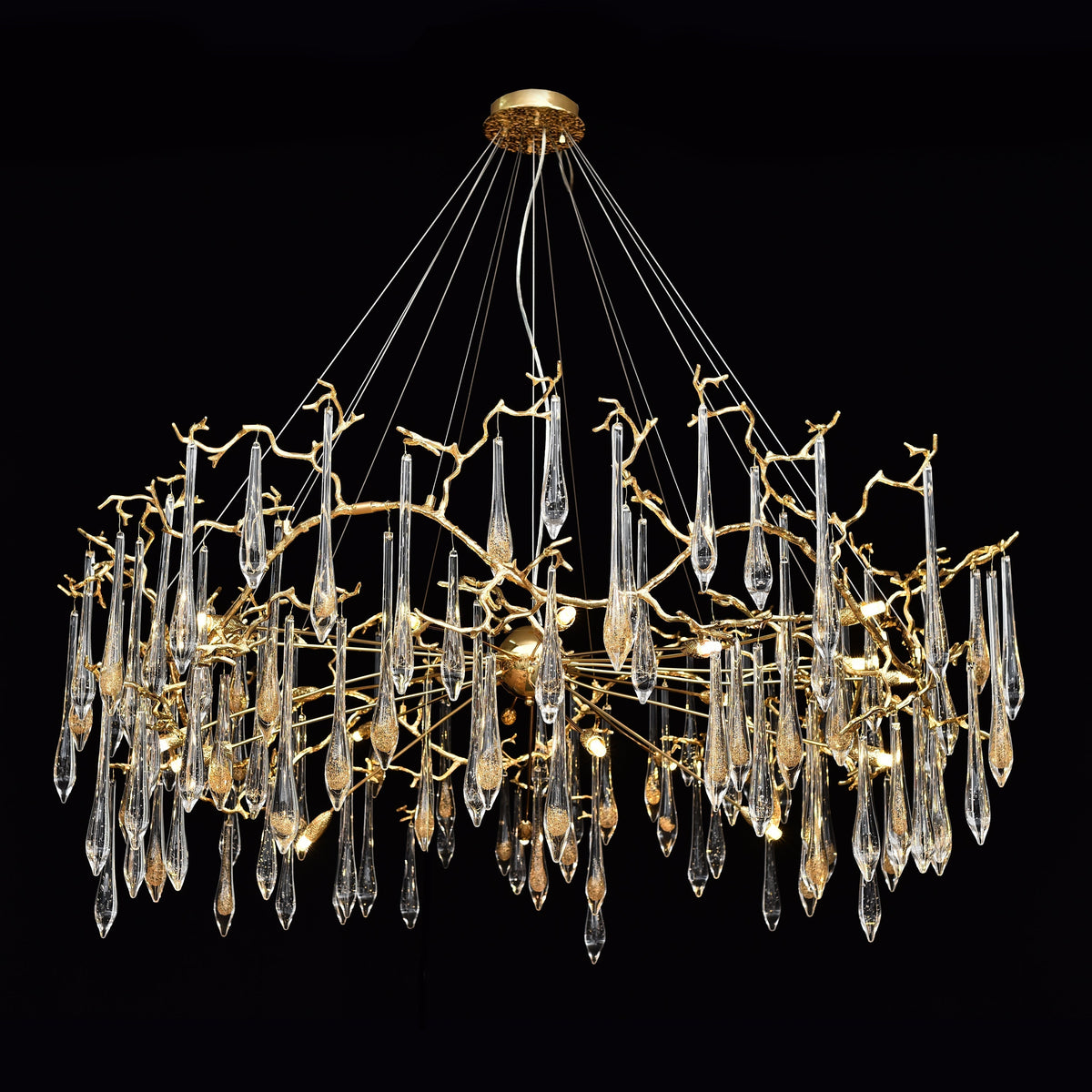 Dawn Teardrop Branch Brass Round Chandelier - 26" diameterClear Glasscasivra